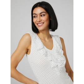 Polka Dot Sleeveless Top With Chiffon Ruffle Detail