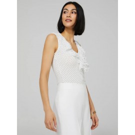 Polka Dot Sleeveless Top With Chiffon Ruffle Detail