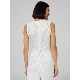 Polka Dot Sleeveless Top With Chiffon Ruffle Detail