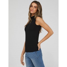 Sleeveless Ribbed Mock Neck Top