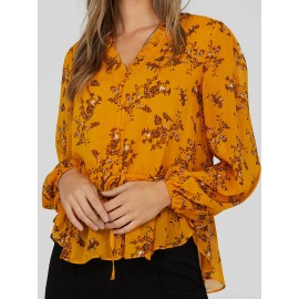 Printed V-Neck Peplum Blouse
