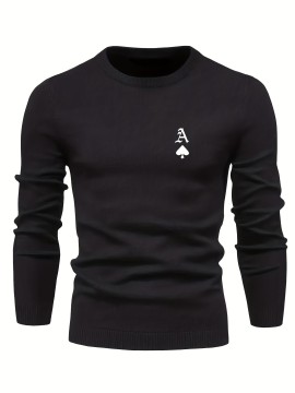 JOKES Pattern Chic Novel Sweater, Men's Casual Warm Middle Stretch Crew Neck Pullover Sweater For Fall Winter